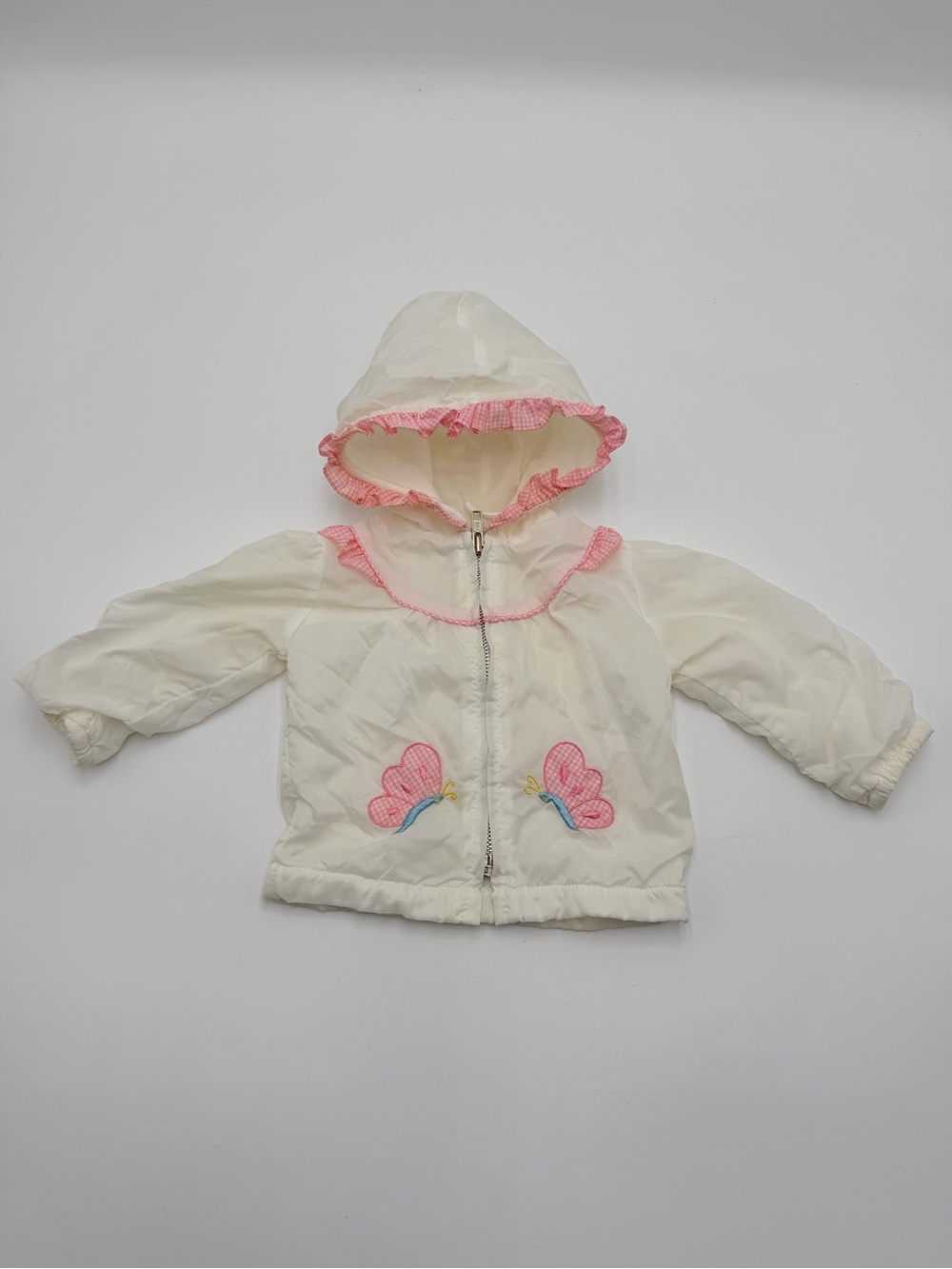 Vintage 90s Tiny Tots Butterfly Hooded Windbreaker Jacket Pink White 6-9M